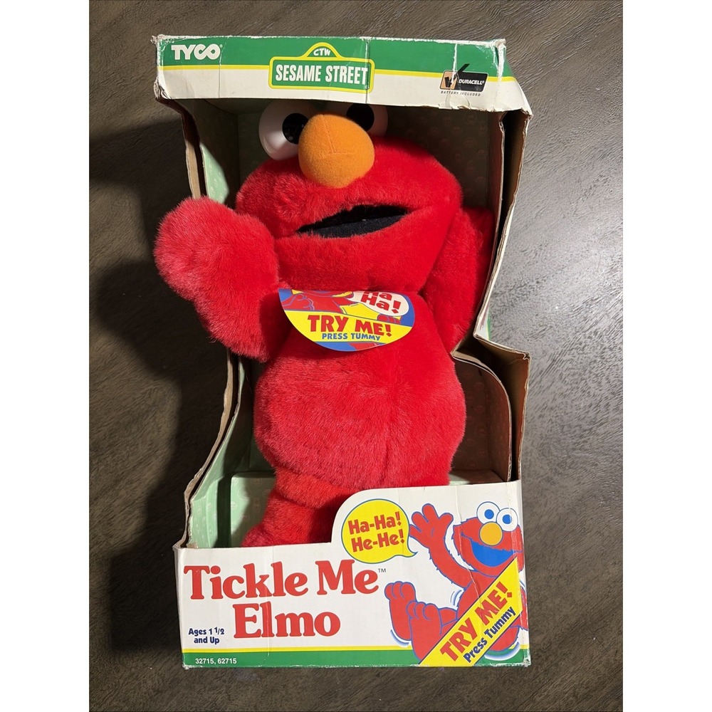 Vintage 1996 Tyco Tickle Me Elmo In Original Box - Box Has Damage
